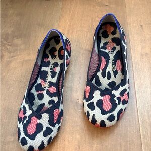 Rothy's Leopard Knit Flats in Coral, Black & Cream